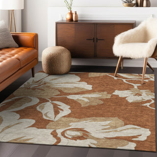 Piper Looms Chantille Floral ACN857 Terracotta Machine Washable Area Rug Lifestyle Image Feature