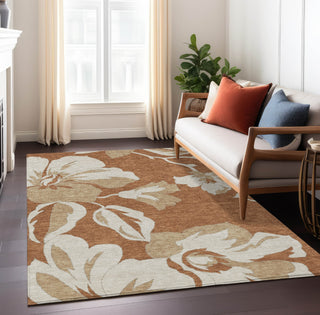 Piper Looms Chantille Floral ACN857 Terracotta Machine Washable Area Rug Lifestyle Image Feature