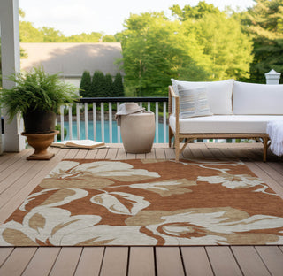 Piper Looms Chantille Floral ACN857 Terracotta Machine Washable Area Rug Outdoor Lifestyle Image Feature