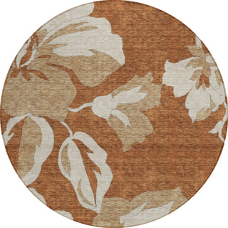 Piper Looms Chantille Floral ACN857 Terracotta Machine Washable Area Rug Round Main Image