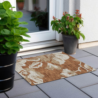 Piper Looms Chantille Floral ACN857 Terracotta Machine Washable Area Rug Scatter Outdoor Lifestyle Image Feature