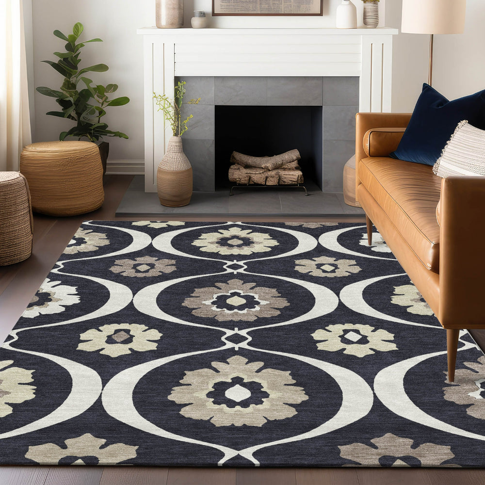 Piper Looms Chantille Medallions ACN858 Black Machine Washable Area Rug Lifestyle Image Feature