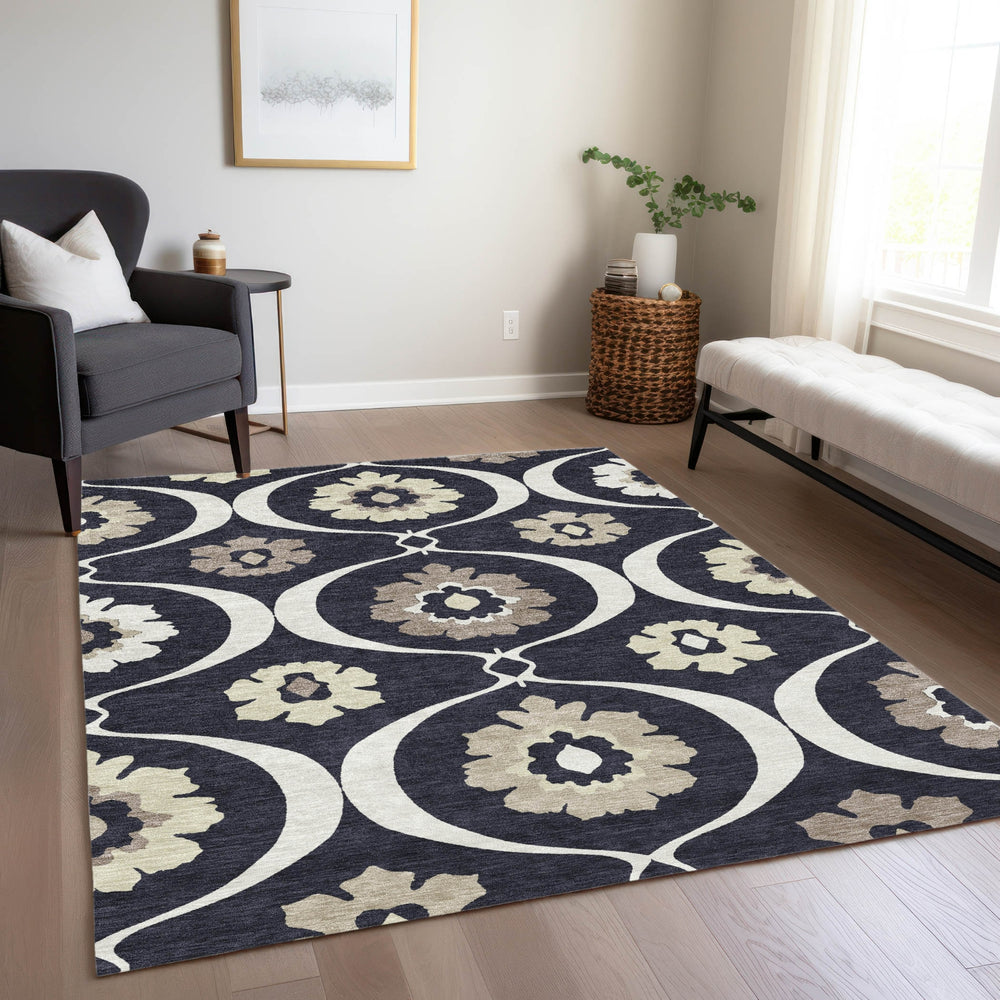 Piper Looms Chantille Medallions ACN858 Black Machine Washable Area Rug Lifestyle Image Feature