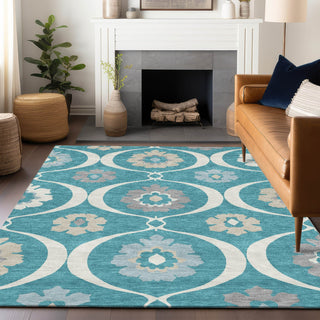 Piper Looms Chantille Medallions ACN858 Teal Machine Washable Area Rug Lifestyle Image Feature
