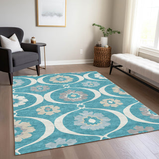 Piper Looms Chantille Medallions ACN858 Teal Machine Washable Area Rug Lifestyle Image Feature