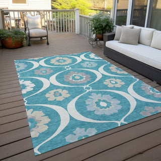 Piper Looms Chantille Medallions ACN858 Teal Machine Washable Area Rug Outdoor Lifestyle Image Feature
