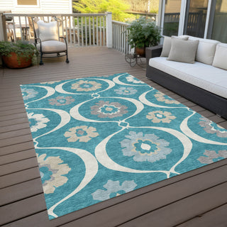 Piper Looms Chantille Medallions ACN858 Teal Machine Washable Area Rug Outdoor Lifestyle Image Feature