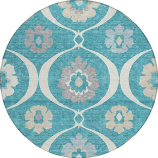 Piper Looms Chantille Medallions ACN858 Teal Machine Washable Area Rug Round Main Image