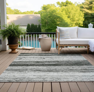 Piper Looms Chantille Stripes ACN859 Black Machine Washable Area Rug Outdoor Lifestyle Image Feature