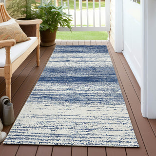 Piper Looms Chantille Stripes ACN859 Navy Machine Washable Area Rug Runner Outdoor Lifestyle Image Feature