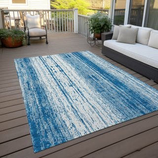 Piper Looms Chantille Stripes ACN861 Navy Machine Washable Area Rug Outdoor Lifestyle Image Feature