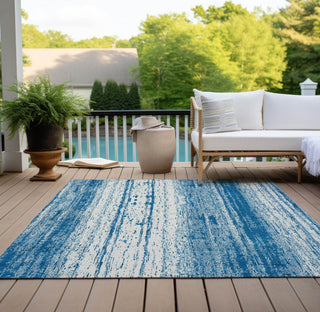 Piper Looms Chantille Stripes ACN861 Navy Machine Washable Area Rug Outdoor Lifestyle Image Feature