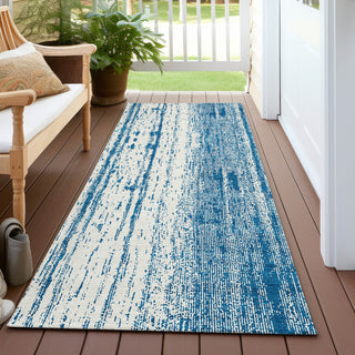 Piper Looms Chantille Stripes ACN861 Navy Machine Washable Area Rug Runner Outdoor Lifestyle Image Feature