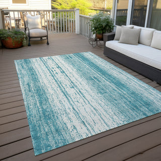 Piper Looms Chantille Stripes ACN861 Teal Machine Washable Area Rug Outdoor Lifestyle Image Feature