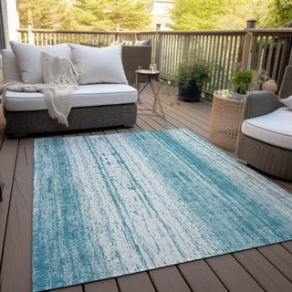 Piper Looms Chantille Stripes ACN861 Teal Machine Washable Area Rug Outdoor Lifestyle Image Feature