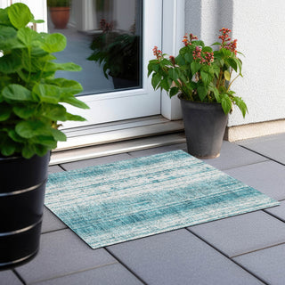 Piper Looms Chantille Stripes ACN861 Teal Machine Washable Area Rug Scatter Outdoor Lifestyle Image Feature