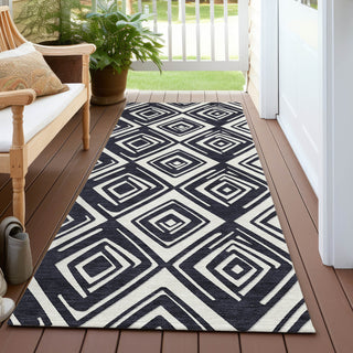 Piper Looms Chantille Diamonds ACN862 Black Machine Washable Area Rug Runner Outdoor Lifestyle Image Feature