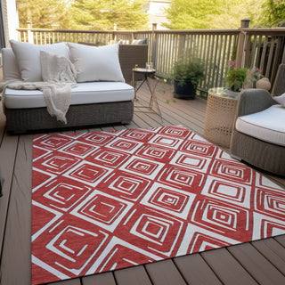 Piper Looms Chantille Diamonds ACN862 Red Machine Washable Area Rug Outdoor Lifestyle Image Feature