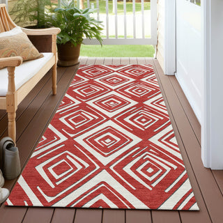 Piper Looms Chantille Diamonds ACN862 Red Machine Washable Area Rug Runner Outdoor Lifestyle Image Feature