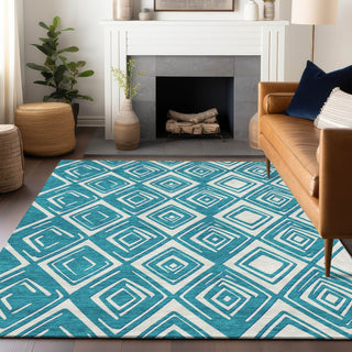 Piper Looms Chantille Diamonds ACN862 Teal Machine Washable Area Rug Lifestyle Image Feature