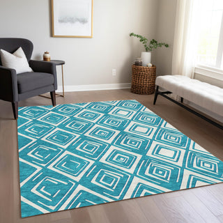 Piper Looms Chantille Diamonds ACN862 Teal Machine Washable Area Rug Lifestyle Image Feature