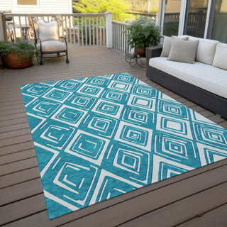Piper Looms Chantille Diamonds ACN862 Teal Machine Washable Area Rug Outdoor Lifestyle Image Feature