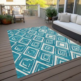 Piper Looms Chantille Diamonds ACN862 Teal Machine Washable Area Rug Outdoor Lifestyle Image Feature