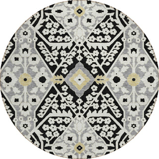 Piper Looms Chantille Diamonds ACN863 Black Machine Washable Area Rug Round Main Image