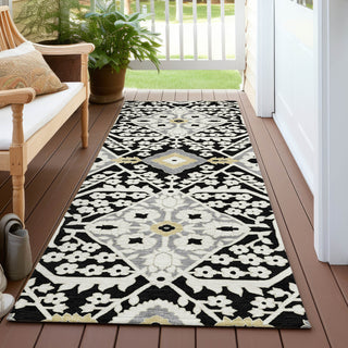 Piper Looms Chantille Diamonds ACN863 Black Machine Washable Area Rug Runner Outdoor Lifestyle Image Feature