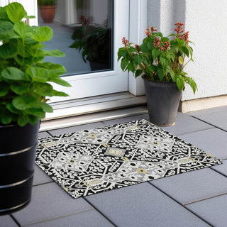 Piper Looms Chantille Diamonds ACN863 Black Machine Washable Area Rug Scatter Outdoor Lifestyle Image Feature