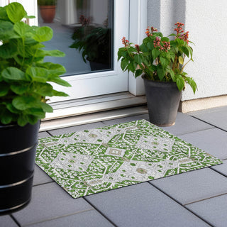 Piper Looms Chantille Diamonds ACN863 Green Machine Washable Area Rug Scatter Outdoor Lifestyle Image Feature