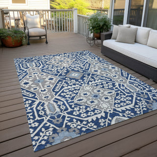 Piper Looms Chantille Diamonds ACN863 Navy Machine Washable Area Rug Outdoor Lifestyle Image Feature