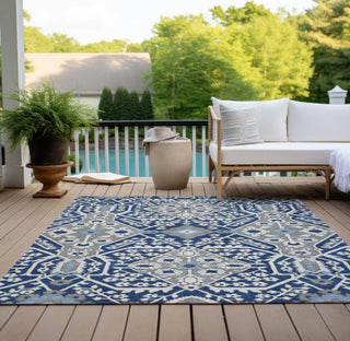 Piper Looms Chantille Diamonds ACN863 Navy Machine Washable Area Rug Outdoor Lifestyle Image Feature