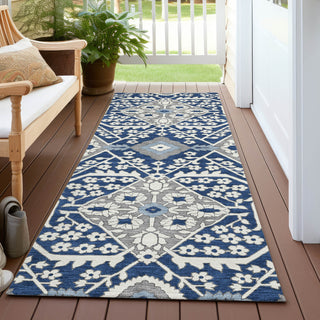 Piper Looms Chantille Diamonds ACN863 Navy Machine Washable Area Rug Runner Outdoor Lifestyle Image Feature