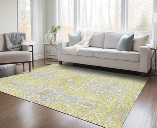 Piper Looms Chantille Diamonds ACN863 Yellow Machine Washable Area Rug Lifestyle Image Feature