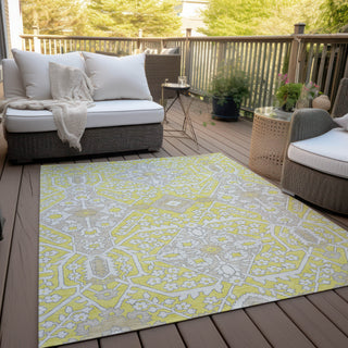 Piper Looms Chantille Diamonds ACN863 Yellow Machine Washable Area Rug Outdoor Lifestyle Image Feature