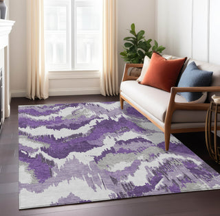 Piper Looms Chantille Abstract ACN865 Purple Machine Washable Area Rug Lifestyle Image Feature