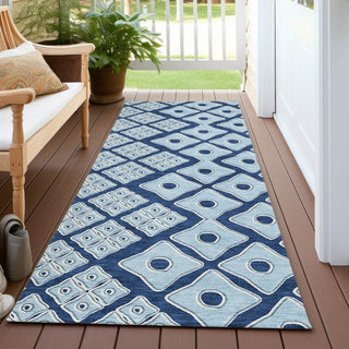 Piper Looms Chantille Diamonds ACN866 Navy Machine Washable Area Rug Runner Outdoor Lifestyle Image Feature