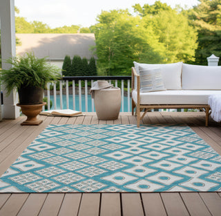 Piper Looms Chantille Diamonds ACN866 Teal Machine Washable Area Rug Outdoor Lifestyle Image Feature