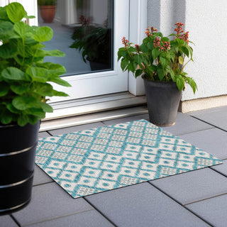 Piper Looms Chantille Diamonds ACN866 Teal Machine Washable Area Rug Scatter Outdoor Lifestyle Image Feature