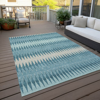 Piper Looms Chantille Stripes ACN867 Teal Machine Washable Area Rug Outdoor Lifestyle Image Feature