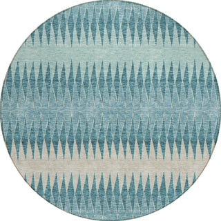 Piper Looms Chantille Stripes ACN867 Teal Machine Washable Area Rug Round Main Image