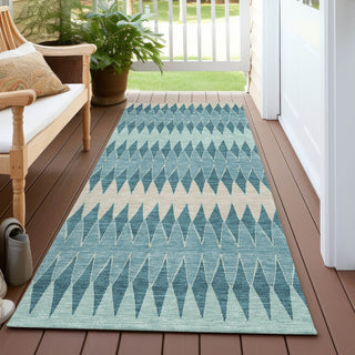 Piper Looms Chantille Stripes ACN867 Teal Machine Washable Area Rug Runner Outdoor Lifestyle Image Feature