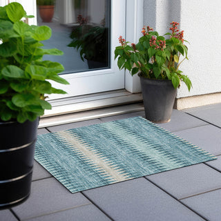 Piper Looms Chantille Stripes ACN867 Teal Machine Washable Area Rug Scatter Outdoor Lifestyle Image Feature