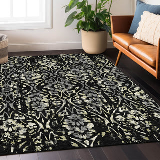 Piper Looms Chantille Floral ACN868 Black Machine Washable Area Rug Lifestyle Image Feature