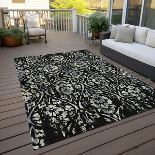 Piper Looms Chantille Floral ACN868 Black Machine Washable Area Rug Outdoor Lifestyle Image Feature