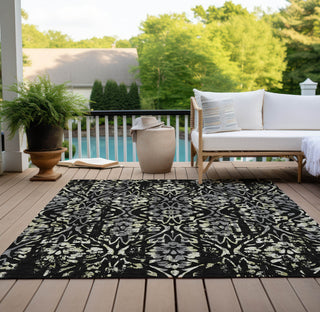 Piper Looms Chantille Floral ACN868 Black Machine Washable Area Rug Outdoor Lifestyle Image Feature