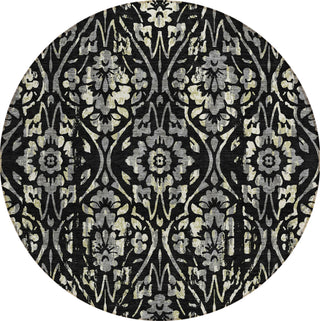 Piper Looms Chantille Floral ACN868 Black Machine Washable Area Rug Round Main Image
