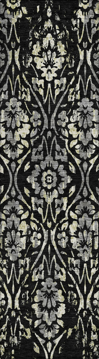 Piper Looms Chantille Floral ACN868 Black Machine Washable Area Rug Runner Main Image