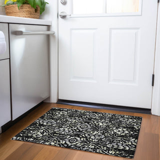 Piper Looms Chantille Floral ACN868 Black Machine Washable Area Rug Scatter Lifestyle Image Feature